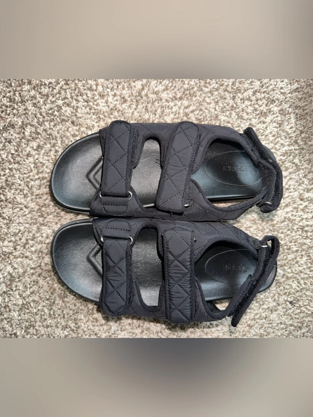 Forever 21 Black Quilted Velcro Slide Sandals